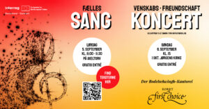 Flyer for fællessang på torvet og koncert i Sankt Jørgens Kirke